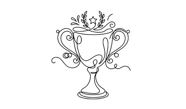 Champion trophy cup one line drawing doodle vector illustration design