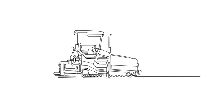 Asphalt paver machine in outline sketch style on white background