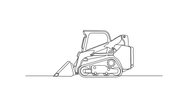Compact track loader in outline sketch style on white background