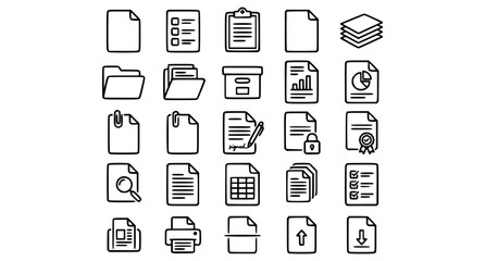 Documents and paperwork thin line icon set with checklist files reports and folders editable stroke vector © AMINUL