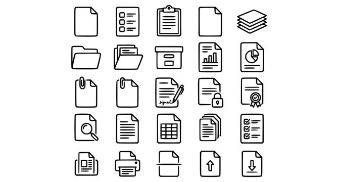 Documents and paperwork thin line icon set with checklist files reports and folders editable stroke vector