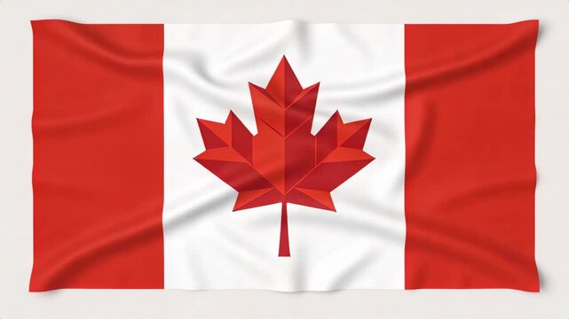 Showing large red-white-red flag creasing and shifting from flat to wrinkled in studio, maple leaf