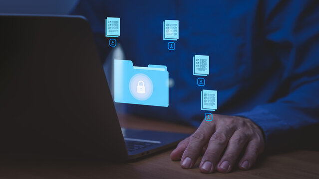 Digital technology for cybersecurity and data privacy protection. Cloud document management system for business security.