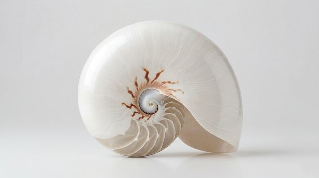 Beautiful shiny nautilus shell with spiral pattern
