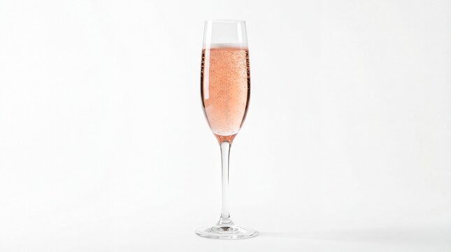 A single glass of sparkling rose champagne with bubbles
