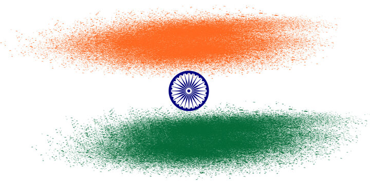 Indian national flag with Ashoka Chakra waving in abstract paint splash style on white background