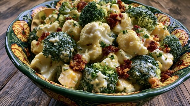 Creamy broccoli and cauliflower salad graced the summer potluck.
