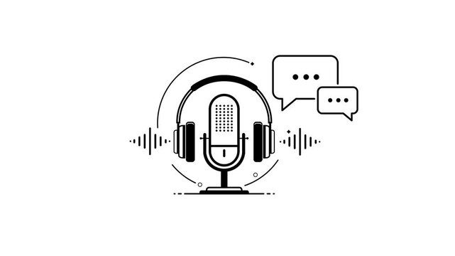 Podcast microphone icon animation. Sound recording equipment concept animation video. Recording podcast mic icon