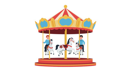 Amusement park carousel with horses and people, vector illustration © tumpi