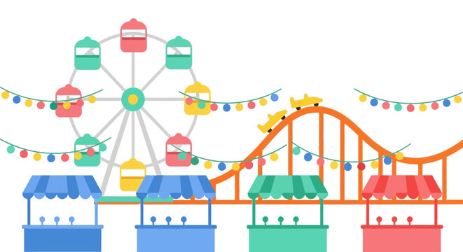 Amusement Park Fun: Ferris Wheel, Roller Coaster, and Stalls