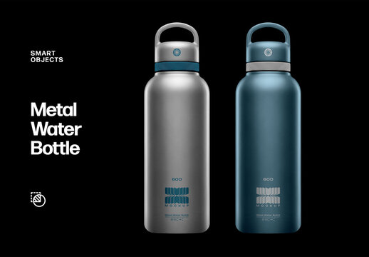 Reusable Metal Water Bottle Mockup - Isolated Branding Presentation (PSD)