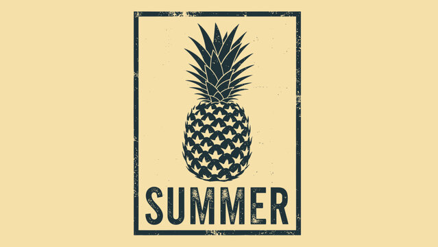 Vintage style pineapple poster featuring a textured illustration of the tropical fruit with the word summer in bold text.