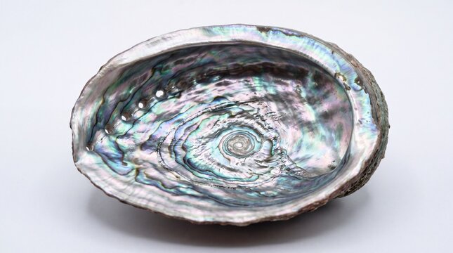 Shiny iridescent abalone shell with pearlescent texture