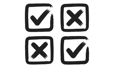 Set of Hand Drawn Check Marks and Crosses in Boxes © Angela
