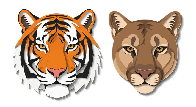 Tiger and Cougar Faces - Majestic Big Cats, Wild Animals Art