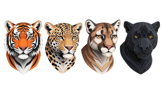Big Cat Portraits: Tiger, Leopard, Cougar, Black Panther