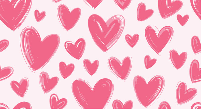 A light, cheerful, and repeating seamless pattern featuring hand-drawn pink hearts on a soft background. Ideal for baby products, stationery, gift wrapping, and web backgrounds.