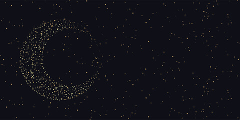 Golden Crescent Moon Starry Night Background Vector with Ramadan and Eid Luxury Glitter Design © Pixora Creative