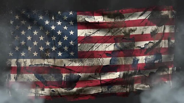 Vintage grungy American flag with torn and distressed texture  symbol of freedom