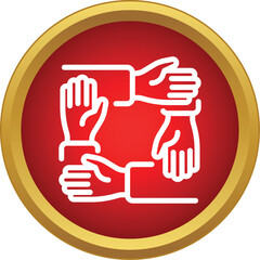 Obraz premium Four hands forming a collaboration cycle on a red background