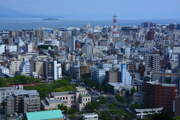 Obraz premium 鹿児島県 城山公園展望台からの鹿児島の町並み