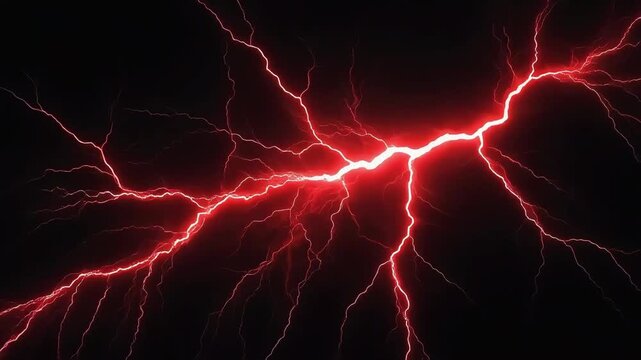 Intense red lightning bolts flashing across a dark sky creating a dynamic cinematic electrical discharge effect for modern motion projects