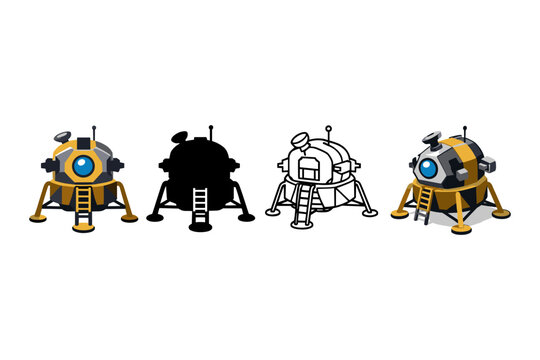 Set of stylized lunar lander icons in different graphic styles