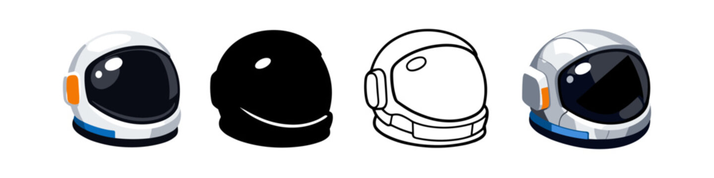 Collection of astronaut helmets in different styles and formats for space exploration