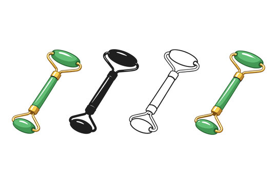 Set of jade facial rollers in different styles for beauty and skincare routines