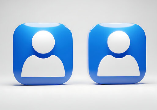 Two blue 3D user profile square icons with identity interface membership personnel corporate