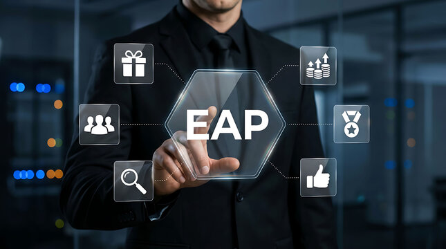 Employee Assistance Program EAP concept business man touching interface