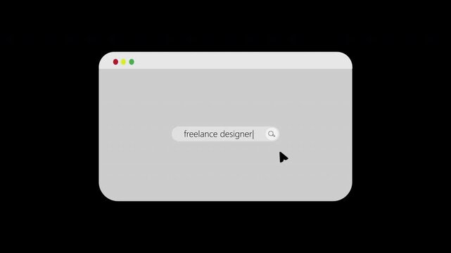 Freelance Designer Search Bar Typing Animation Modern Web UI Interface 4K Alpha Channel