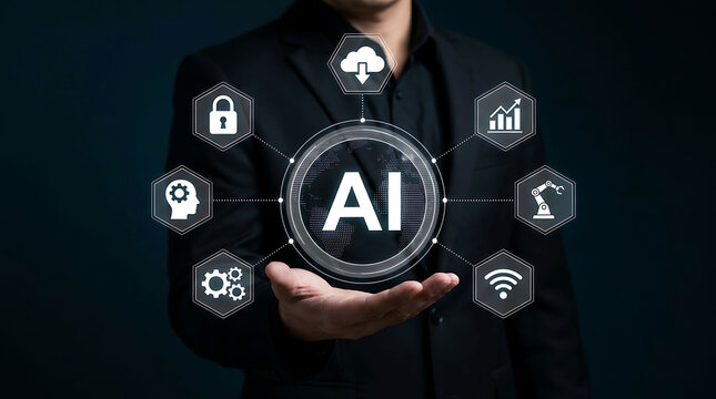 Business investor interacting with AI and ESG dashboard for sustainable future