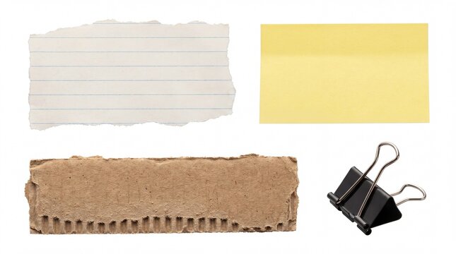 Set of office paper notes and a black metal binder clip