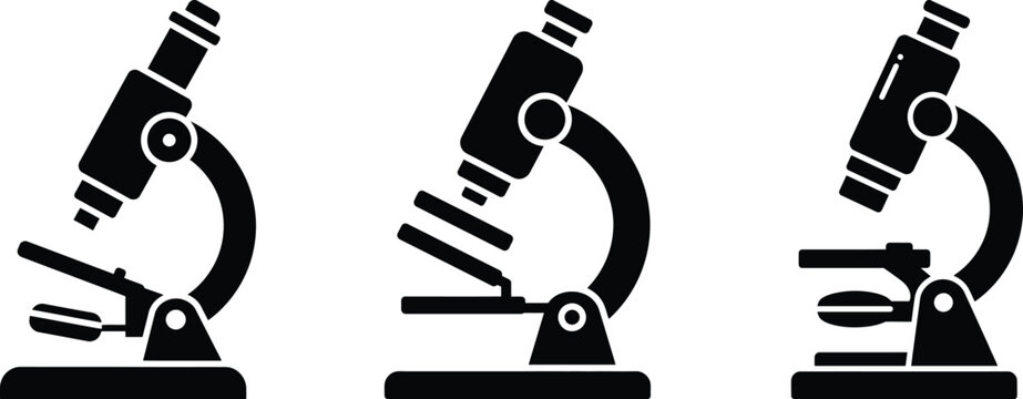 Microscope Vector Icon Set with Laboratory Science and Medical Research Symbols