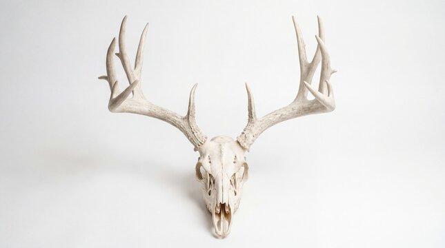Large deer skull with big antlers on display