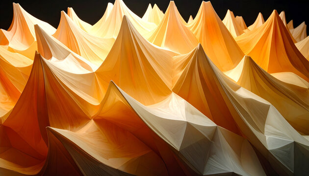 Abstract geometric textile folds with warm orange and cream lighting