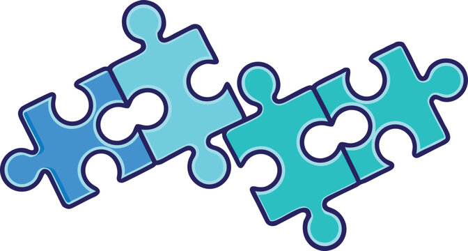 Four blue interlocking jigsaw puzzle pieces arranged in a square shape interlocking pieces
