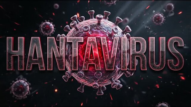 Close-up of Hantavirus text and large virus cell.