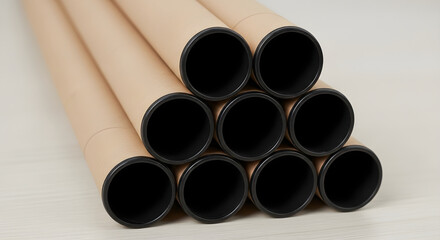 Fototapeta premium A stack of cardboard tubes lies on a surface indoors.