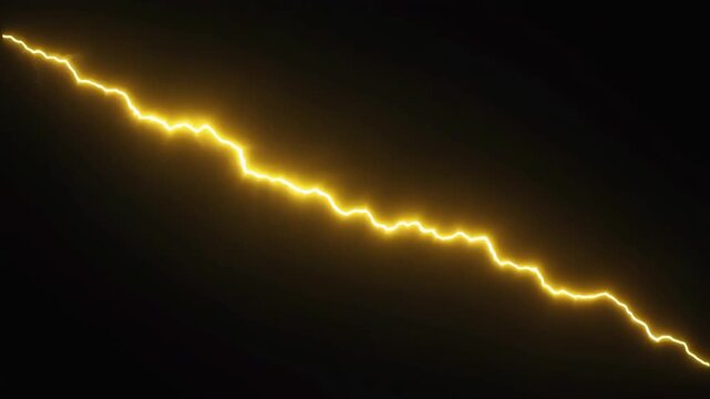 Lightning strike with golden electrical plasma bolts flashing across dark sky creating intense and dynamic atmospheric weather energy motion