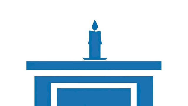 Stylized blue candle atop a modern fireplace or hearth