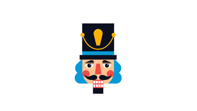 Stylized nutcracker toy with blue hair, mustache, and tall hat