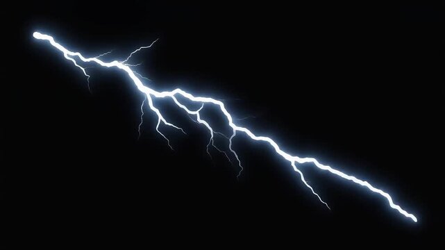 Lightning bolt strike glowing with intense electrical energy flashing across a dark night sky in a dramatic weather event