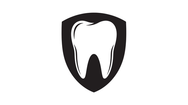 Simple black and white graphic of a tooth protected by a shield