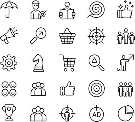 Fototapeta premium Collection of business and marketing with people targets and charts umbrella person with pointer