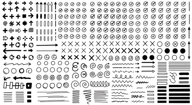 Comprehensive collection of hand-drawn vector arrows circles cross marks and various graphic design elements with sketches elements graphics collection handwritten patterns abstract pointers