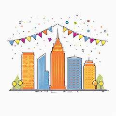 Obraz premium Colorful City Skyline with Bunting and Confetti