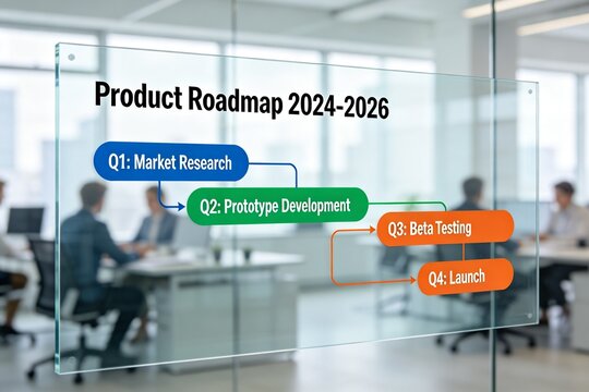 Product roadmap with office background