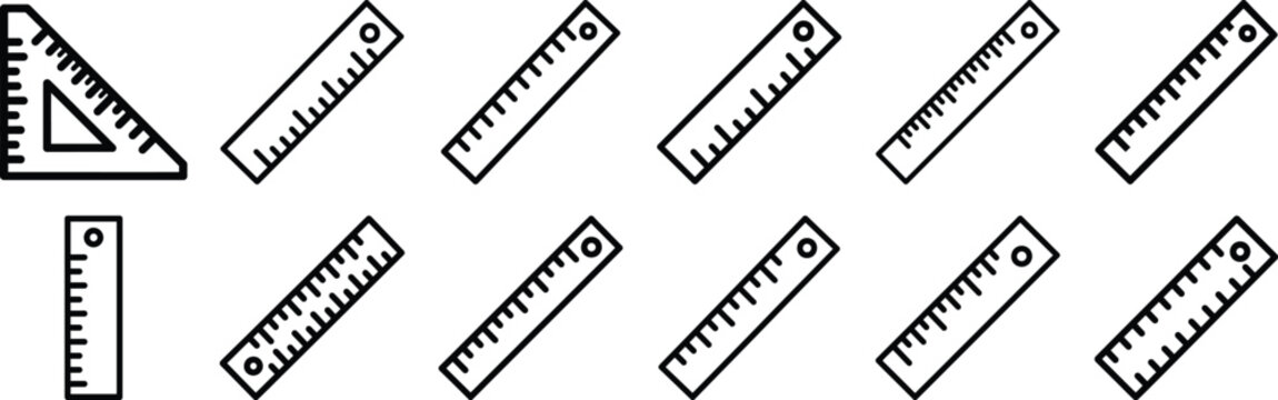 Ruler Measurement Tool Vector Icon Set with Scale Triangle and Drafting Symbols